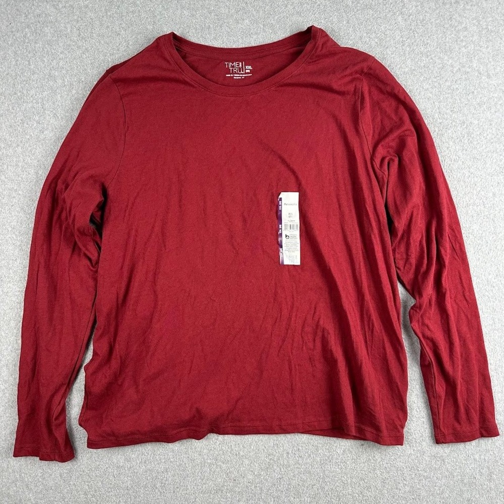 Time and Tru Womens Red Long Sleeve Relaxed Fit Cotton T‎ Shirt XXL 20